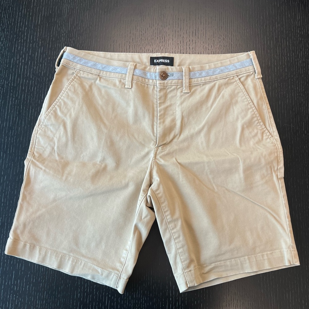 Express Men's Tan Flat-Front Chino Shorts
